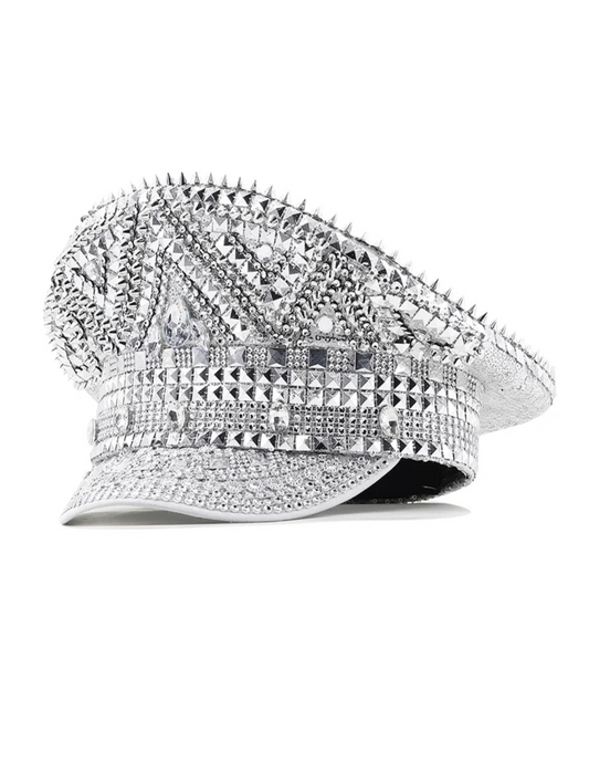 Captains Hat in Silber mit Strass