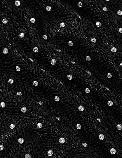 Schwarzer Mesh Body mit Strasssteinen