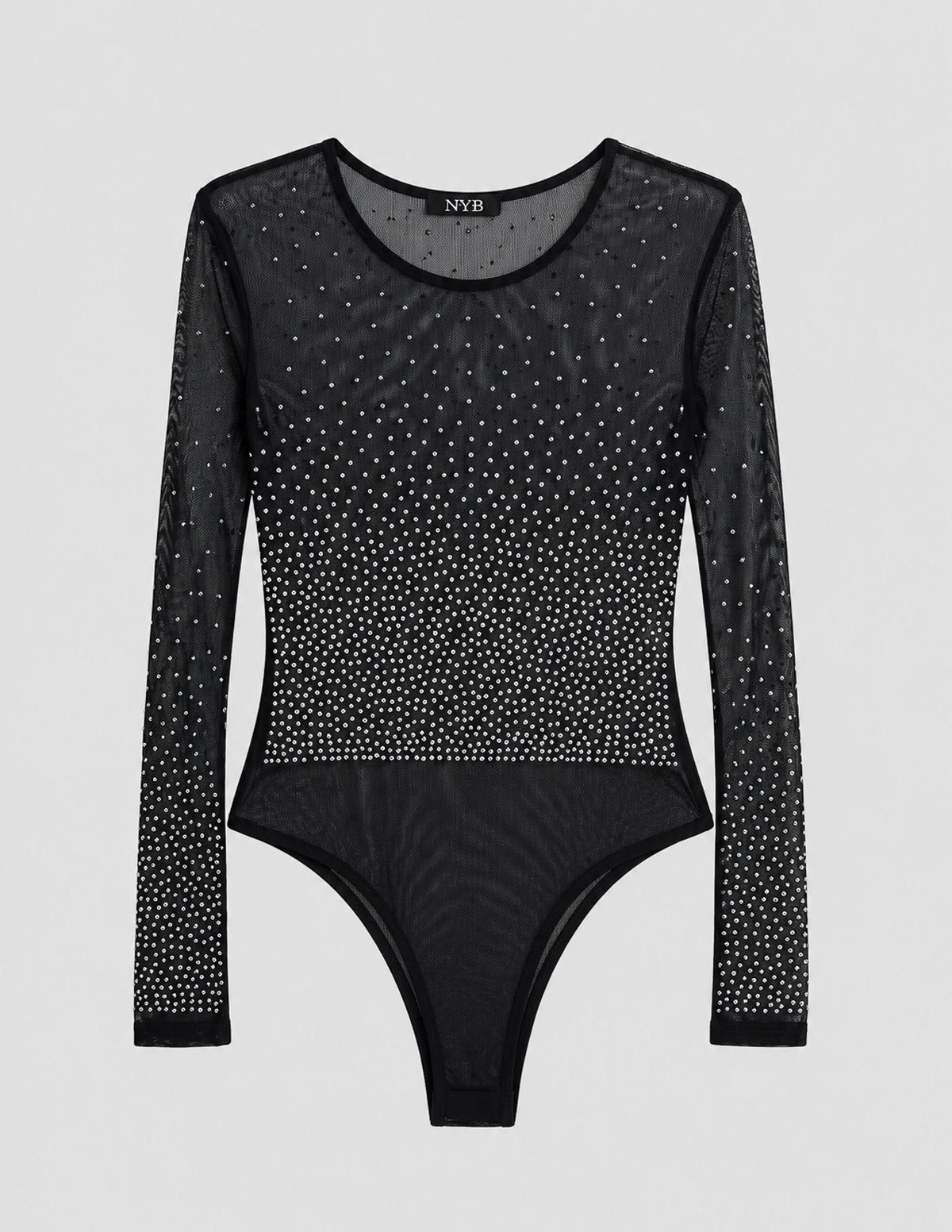 Schwarzer Mesh Body mit Strasssteinen
