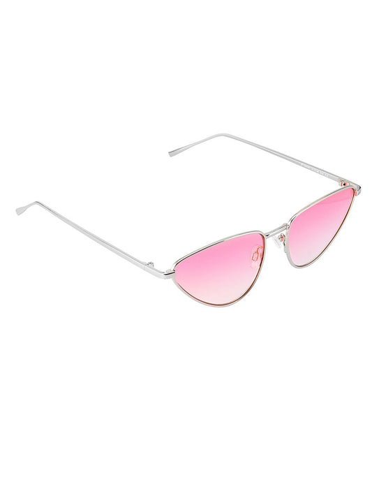Cat-Eye Sonnenbrille mit pinken Gläsern und Silberrahmen