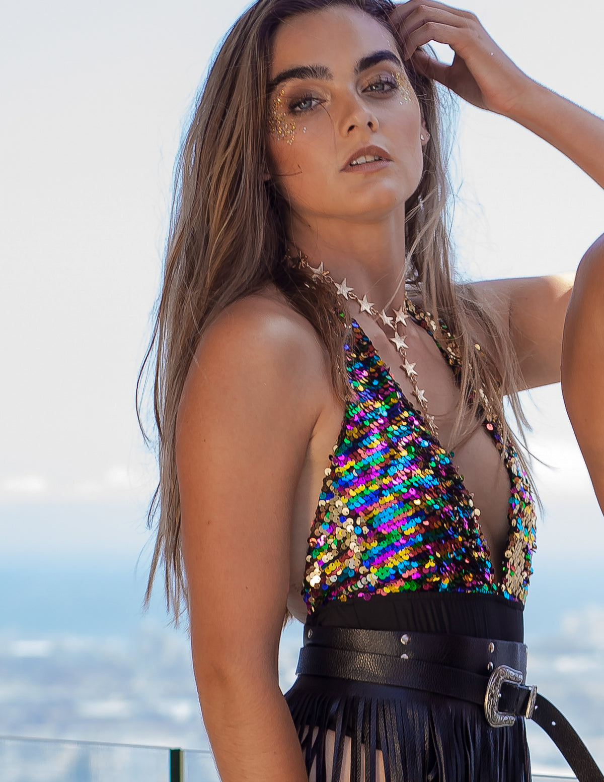 Neckholder Body mit bunten Pailletten