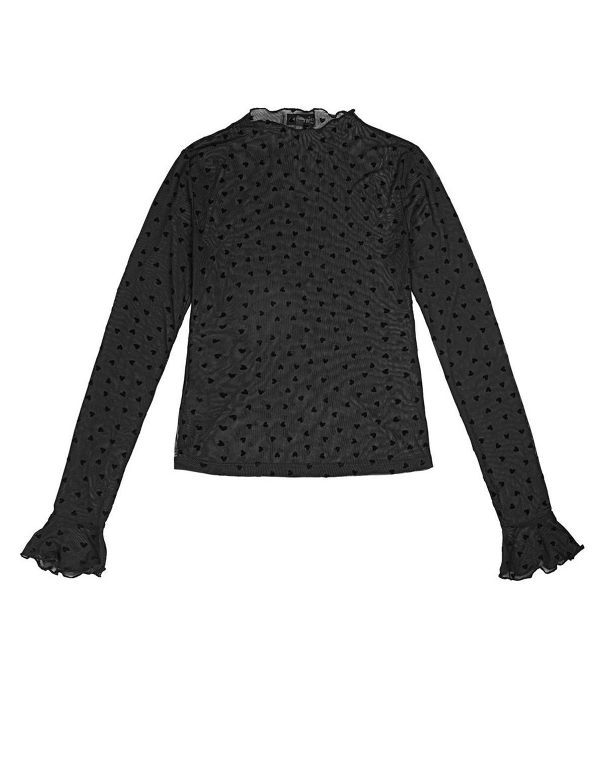 Transparentes Langarmshirt mit Herzchenmuster