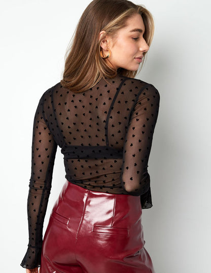 Transparentes Langarmshirt mit Herzchenmuster