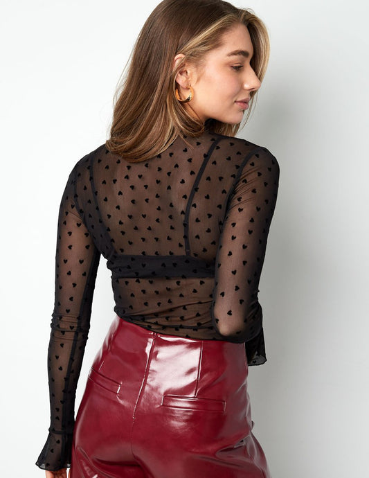 Transparentes Langarmshirt mit Herzchenmuster